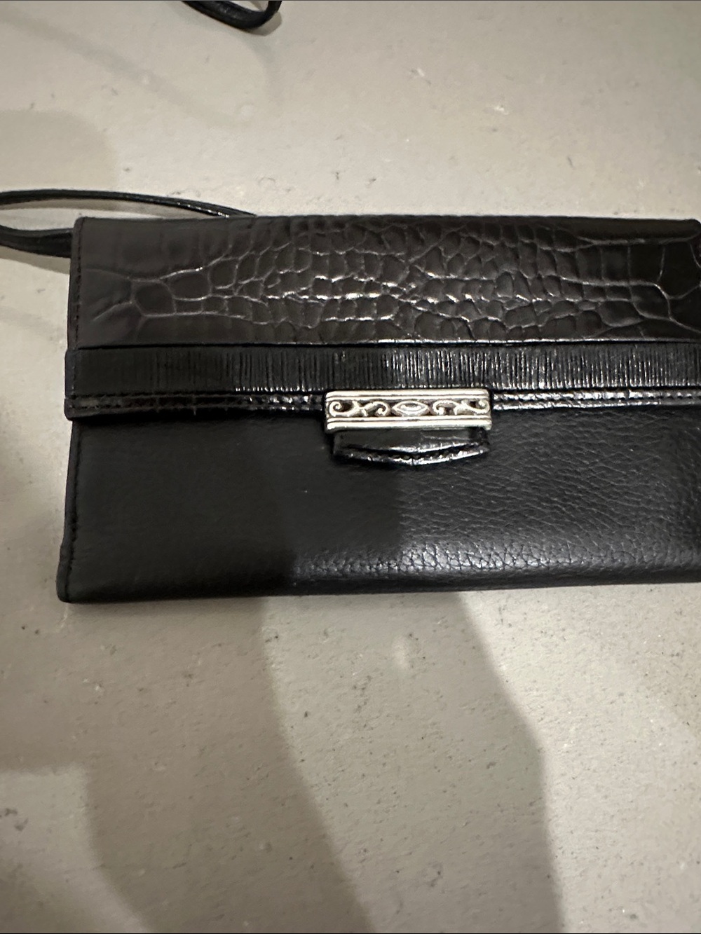 Brighton Classic Black Faux-Croc Crossbody Clutch